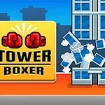 복싱 선수가 고층 건물을 주먹으로 부수고 있는 장면