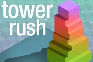 다양한 색상의 직사각형 블록들로 쌓아 올린 탑과 텍스트 tower rush