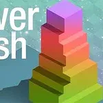 다양한 색상의 직사각형 블록들로 쌓아 올린 탑과 텍스트 tower rush