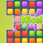 다양한 색상의 블록이 배치된 퍼즐 화면 중앙에 Nice!
