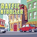 교차로에 노란색과 빨간색 자동차가 있는 만화 스타일의 도시 거리 풍경