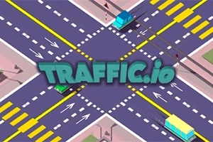 교차로에 자동차들이 움직이는 장면과 TRAFFIC