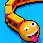 노란 열차 모양으로 몸체가 되어 있는 웃고 있는 얼굴의 이모티콘