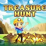 광활한 자연 경관을 배경으로 모자를 쓴 탐험가가 황금 더미 옆에 서 있는 모습