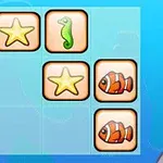 별 모양, 해마, 물고기가 그려진 격자 모양의 타일들이 있는 이미지