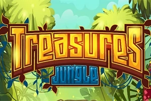 Jungle라는 텍스트 아래 Treasures라는 큼지막한 노란색 글씨가 정글 배경 위에 놓여 있습니다