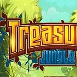 Jungle라는 텍스트 아래 Treasures라는 큼지막한 노란색 글씨가 정글 배경 위에 놓여 있습니다