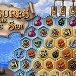 나무 배경에 대포와 포탄이 있고, 육각형 타일에 항해 관련 아이콘들이 배열되어 있는 이미지