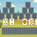 카드가 여러 줄로 배열된 게임 화면, 전면에 숫자와 그림이 표시된 카드가 보임