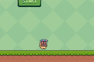 녹색 격자 배경 위 작은 강아지가 케이크 모양 상자를 물고 있는 모습