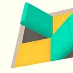 녹색과 노란색의 직사각형 블록들이 사각형 틀 안에서 교차하며 배열되어 있는 이미지