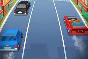 세 대의 자동차가 도로를 달리고 있는 만화 스타일의 이미지