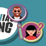 TRIVIA KING이라는 텍스트와 세 명의 캐릭터가 그려진 이미지