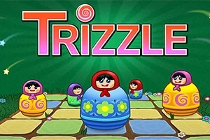 매트 위에 놓인 다채로운 러시아 인형들과 빛나는 Trizzle라는 텍스트