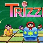 매트 위에 놓인 다채로운 러시아 인형들과 빛나는 Trizzle라는 텍스트