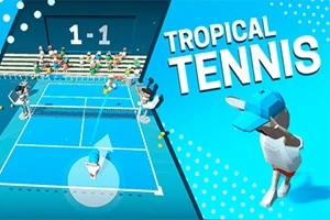 테니스 경기 장면과 Tropical Tennis라는 텍스트