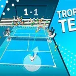 테니스 경기 장면과 Tropical Tennis라는 텍스트