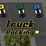 세 대의 트럭이 주차된 공간과 Truck Parking Pro 로고가 있는 상공 뷰 이미지
