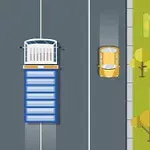 고속도로에서 큰 화물차가 중앙 차선을 따라 주행하고 있으며, 양옆으로 막힌 도로에 노란색과 초록색 자동차가 있다