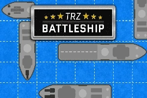 파란 격자 배경 위에 다양한 회색 배 모양과 TRZ BATTLESHIP이라는 문구가 있는 검은색 네모 상자