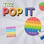 무지개 색상의 팝잇 장난감과 다양한 모양들이 배경에 배열된 이미지