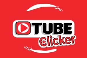 빨간 배경에 흰색 글자로 TUBE Clicker가 쓰여 있고, 재생 버튼 아이콘이 있습니다