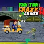 도시 배경의 밤에 튜브를 탄 남자, 두 마리의 좀비, 그리고 무서운 강아지가 있는 만화 스타일 이미지