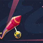 우주를 배경으로 빨간 로켓과 공이 연결된 독특한 비주얼이 있는 이미지