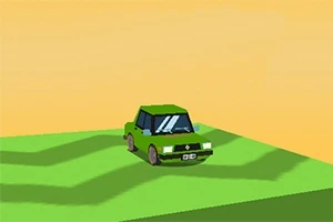 녹색 자동차가 초원 위에 있는 모습