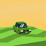 녹색 자동차가 초원 위에 있는 모습