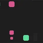 검정 배경에 분홍색과 녹색의 정사각형이 흩어져 있습니다