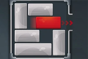 회색 배경에 빨간 직사각형 블록을 포함한 여러 회색 블록들이 퍼즐 형태로 배치되어 있다