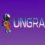 보라색 배경 위에 헬멧을 쓴 우주 비행사와 UNGAVITY라는 텍스트가 있는 이미지