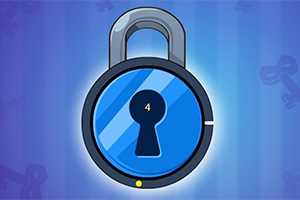 파란색 배경에 숫자 4가 쓰인 파란색 원형 자물쇠 이미지