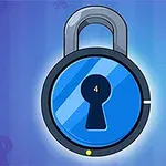 파란색 배경에 숫자 4가 쓰인 파란색 원형 자물쇠 이미지