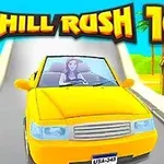 밝은 노란색 자동차를 운전하는 사람과 UPHILL RUSH 10이라는 글자가 있는 이미지