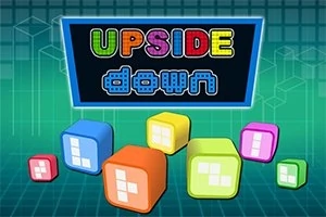 화면에 색색의 큐브들이 배경에 있고, 중앙 상단에 UPSIDE down라는 텍스트가 있는 이미지
