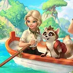 두 명의 여성과 너구리가 배를 타고 바다를 항해하며 한 여성이 망원경을 보고 있다