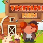 농장을 배경으로 서 있는 농부와 돼지, 그리고 나무 간판에 VEGETABLES FARM이라고 적힌 이미지