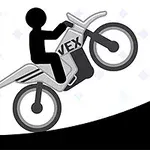 오토바이를 타고 언덕을 오르는 검은 실루엣의 사람과 경고 표지판