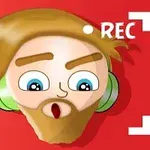 만화 스타일의 놀란 표정의 남성 얼굴이 빨간색 배경 위에 그려져 있으며, 헤드폰을 쓰고 REC 표시가 있다