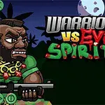 전사와 괴물이 칼과 총을 들고 대치하는 만화 스타일의 이미지