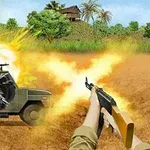 군용 차량이 폭발하고 앞쪽에서는 총격이 가해지는 장면