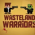 픽셀 아트 스타일의 두 캐릭터가 서로를 향해 총을 겨누고 있고, 아래에 WASTELAND WARRIORS라는 텍스트가 있는 이미지