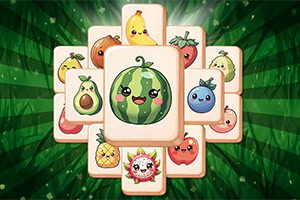 웃는 얼굴이 있는 다양한 과일 캐릭터들이 그려진 타일들이 쌓여 있는 이미지