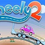 두 개의 눈이 달린 빨간 자동차와 분홍색 자동차가 트레일러 위에 있는 장면