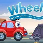 빨간색 자동차와 모자 쓴 보라색 자동차가 도로 위에 있는 만화 이미지