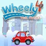 빨간색 자동차가 하늘을 배경으로 떠 있는 도시 위를 지나가는 모습