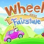 두 대의 귀여운 자동차가 동화 같은 배경의 언덕 위에 있고 Wheely 6 Fairytale라는 글자가 위에 있음