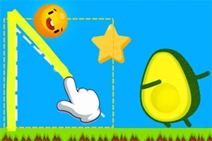 웃고 있는 노란 공과 별, 손 모양 커서, 그리고 아보카도가 포함된 색감이 선명한 삽화